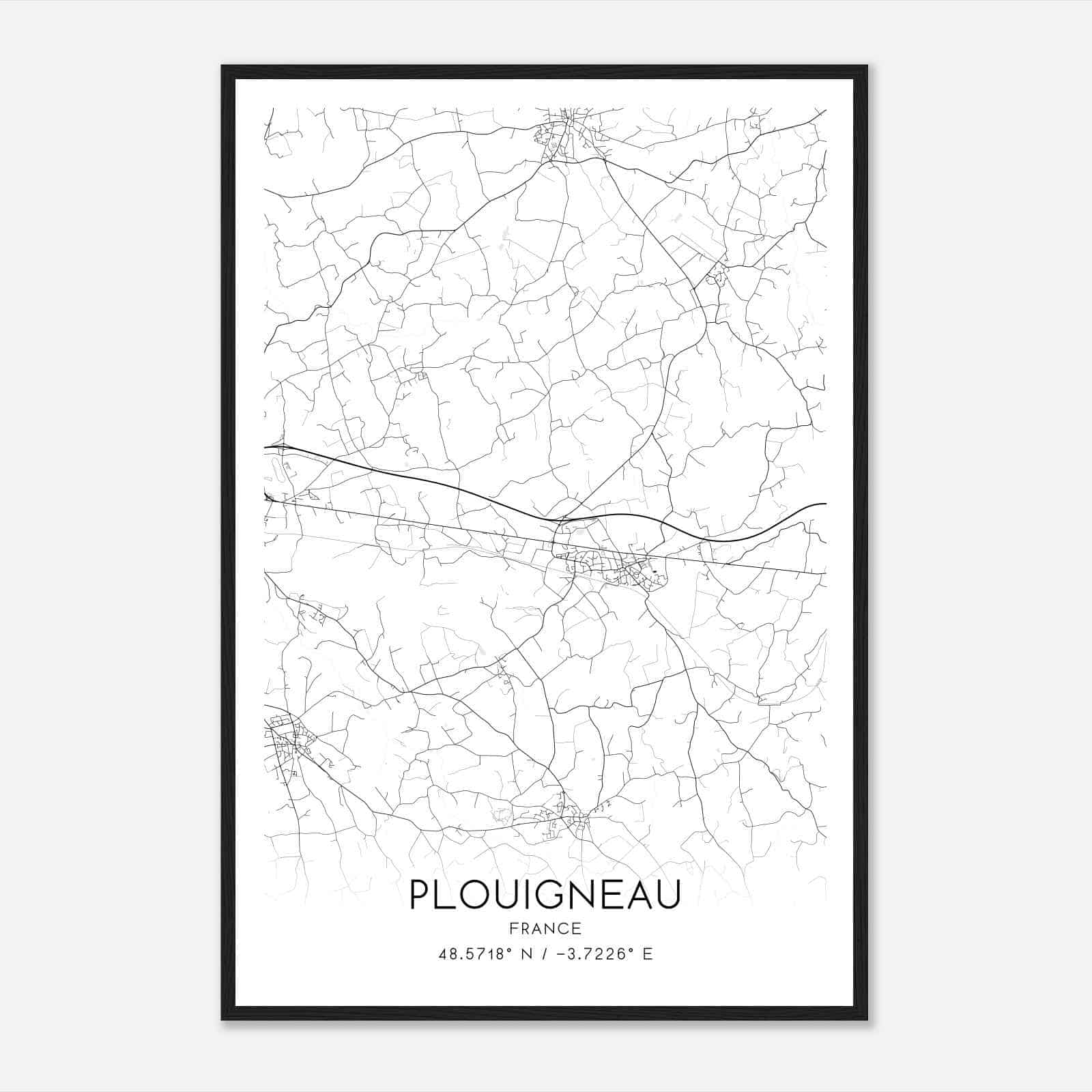 Plouigneau France Map Poster, Modern Home Decor Wall Art Print
