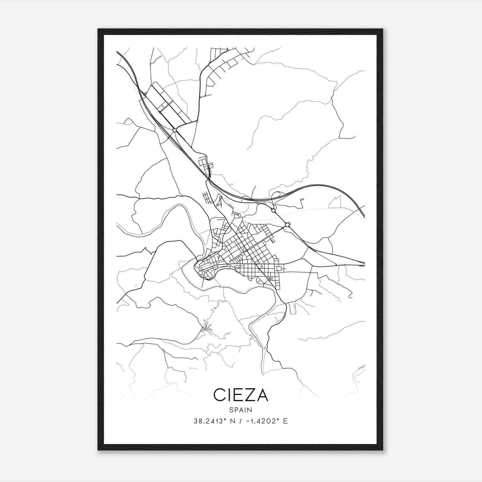 Cieza Spain Map Poster, Modern Home Decor Wall Art Print