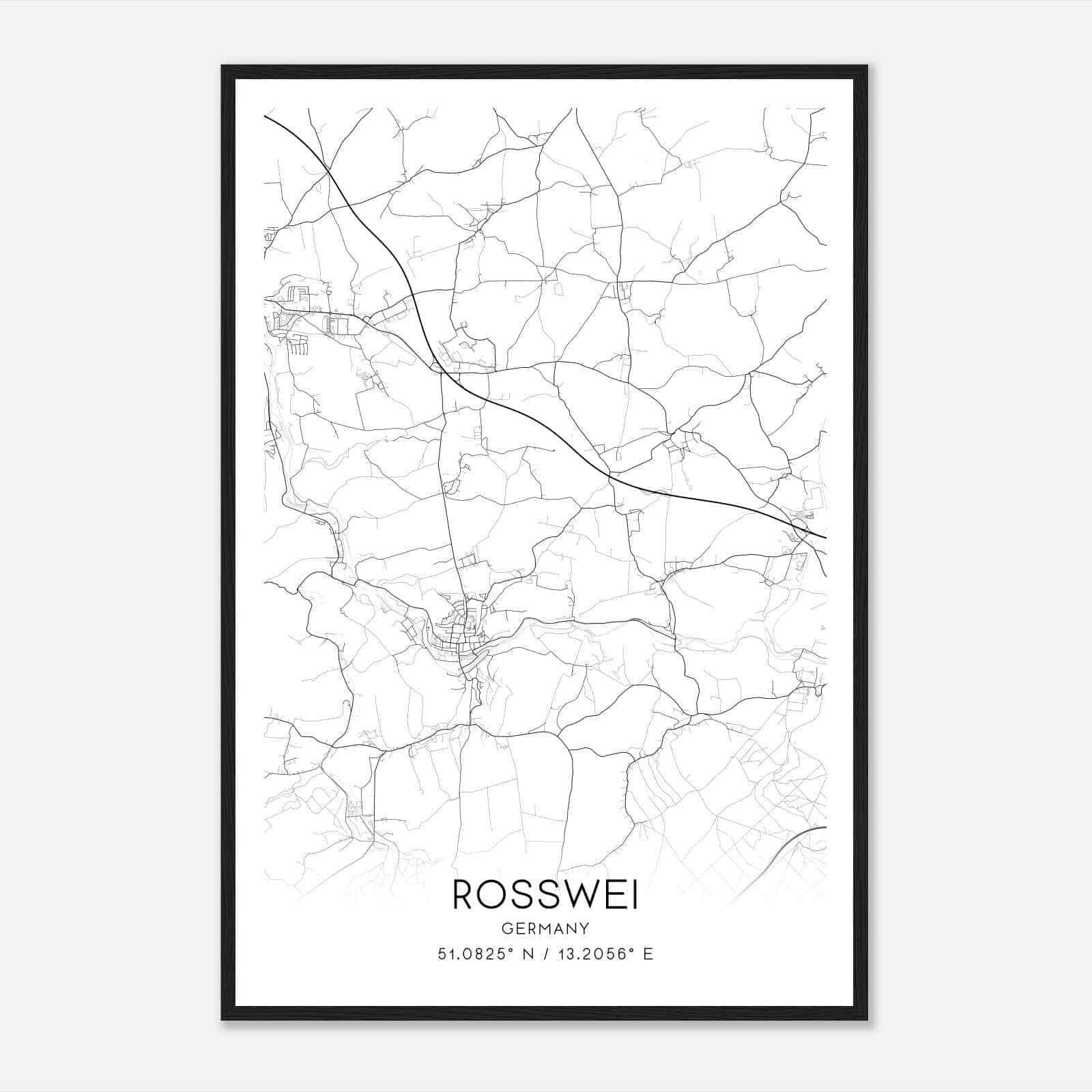 Rosswein Germany Map Poster, Modern Home Decor Wall Art Print