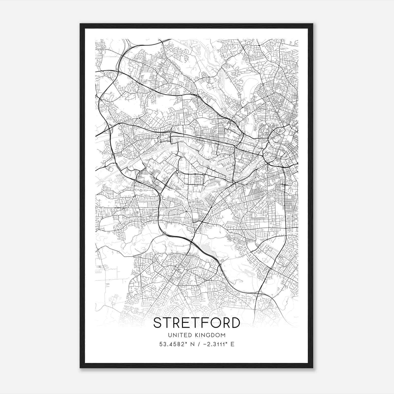 Stretford United Kingdom Map Poster, Modern Home Decor Wall Art Print