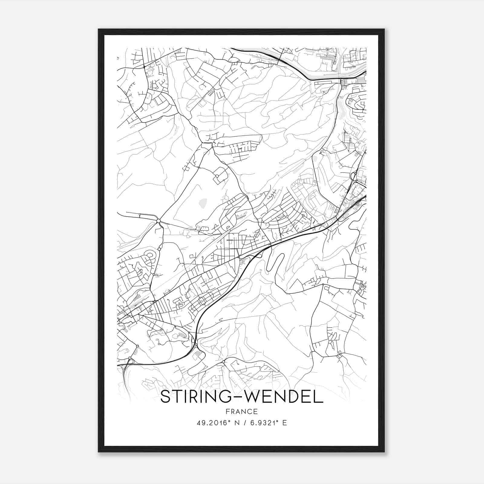 Stiring-Wendel France Map Poster, Modern Home Decor Wall Art Print