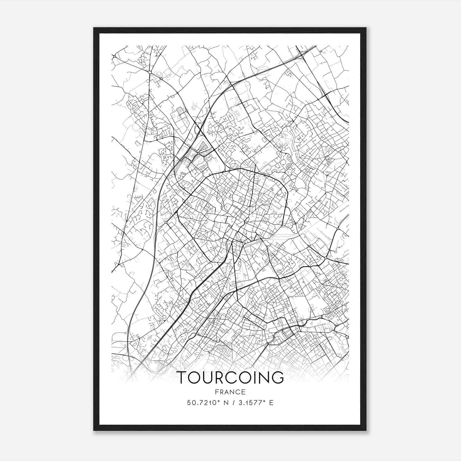 Tourcoing France Map Poster, Modern Home Decor Wall Art Print