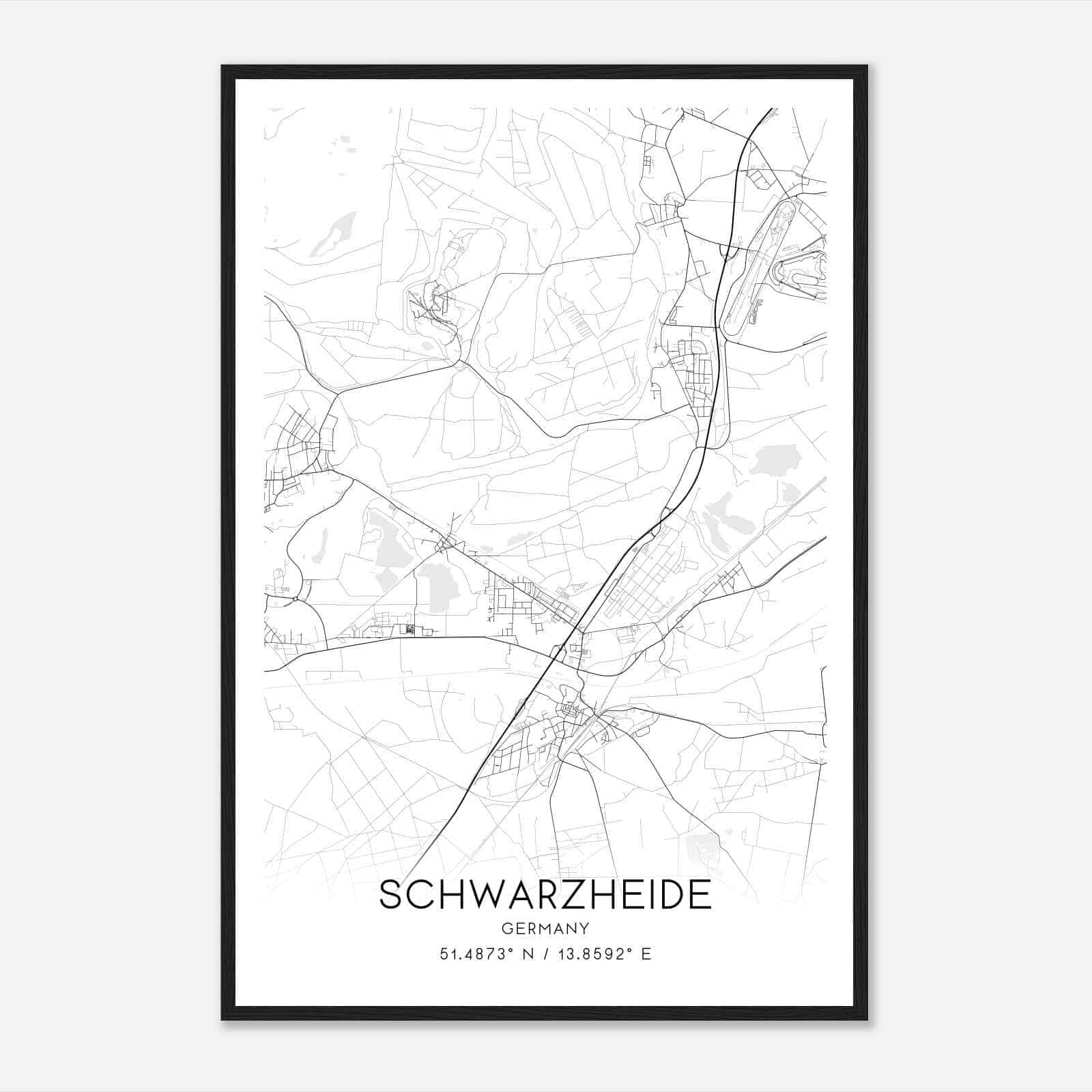 Schwarzheide Germany Map Poster, Modern Home Decor Wall Art Print