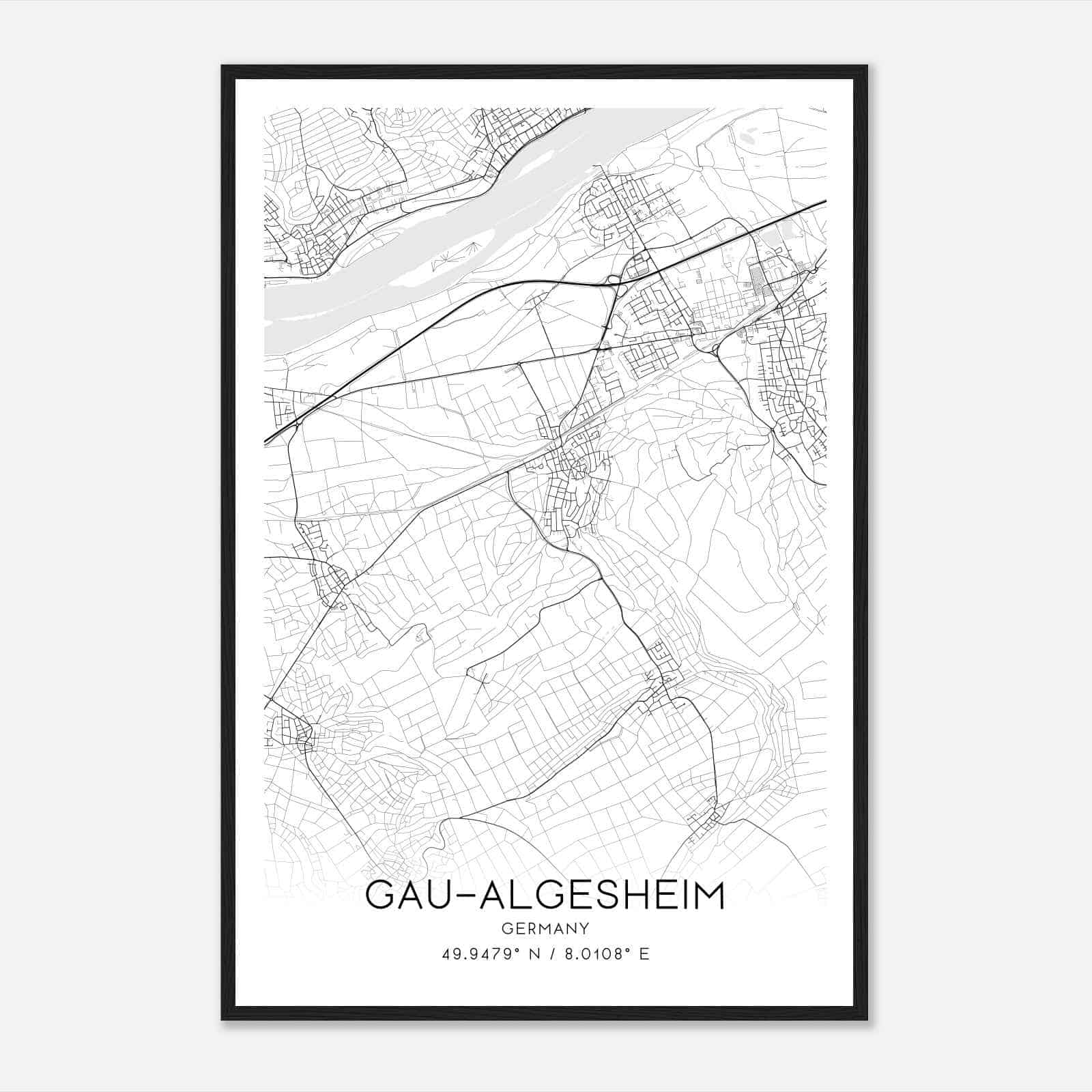 Gau-Algesheim Germany Map Poster, Modern Home Decor Wall Art Print