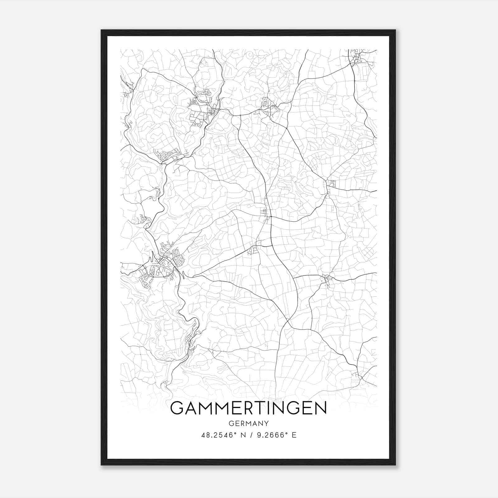 Gammertingen Germany Map Poster, Modern Home Decor Wall Art Print