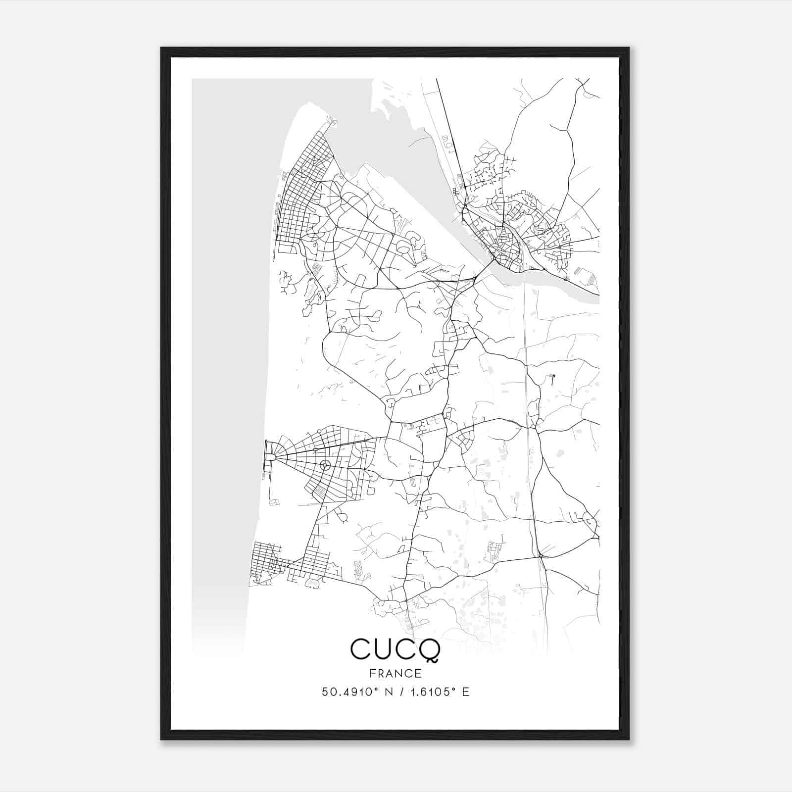 Cucq France Map Poster, Modern Home Decor Wall Art Print