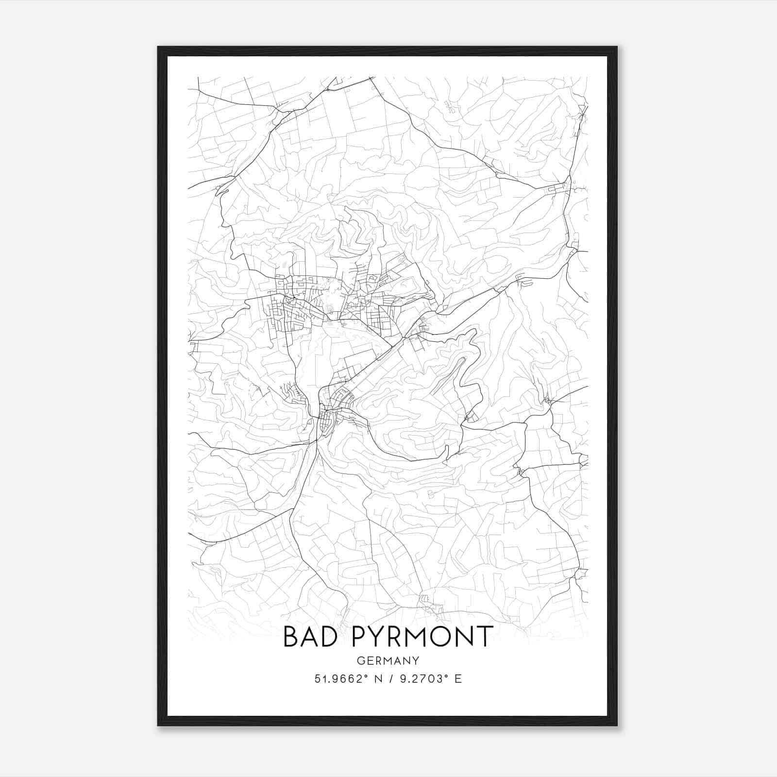 Bad Pyrmont Germany Map Poster, Modern Home Decor Wall Art Print
