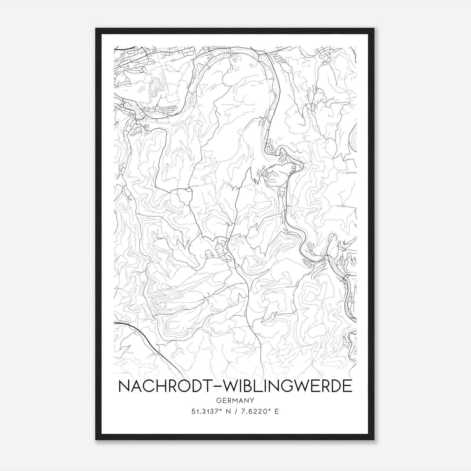 Nachrodt-Wiblingwerde Germany Map Poster, Modern Home Decor Wall Art Print