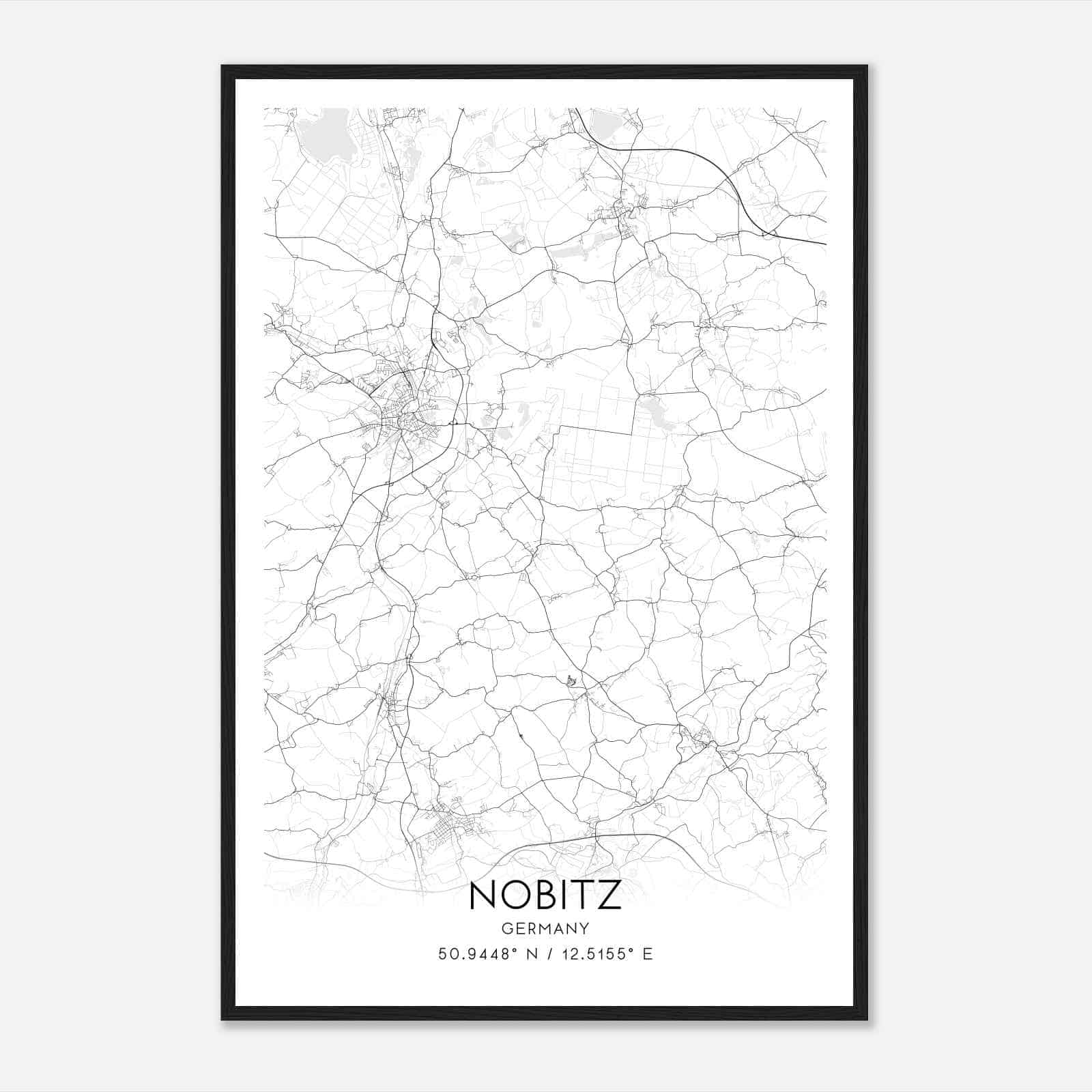 Nobitz Germany Map Poster, Modern Home Decor Wall Art Print