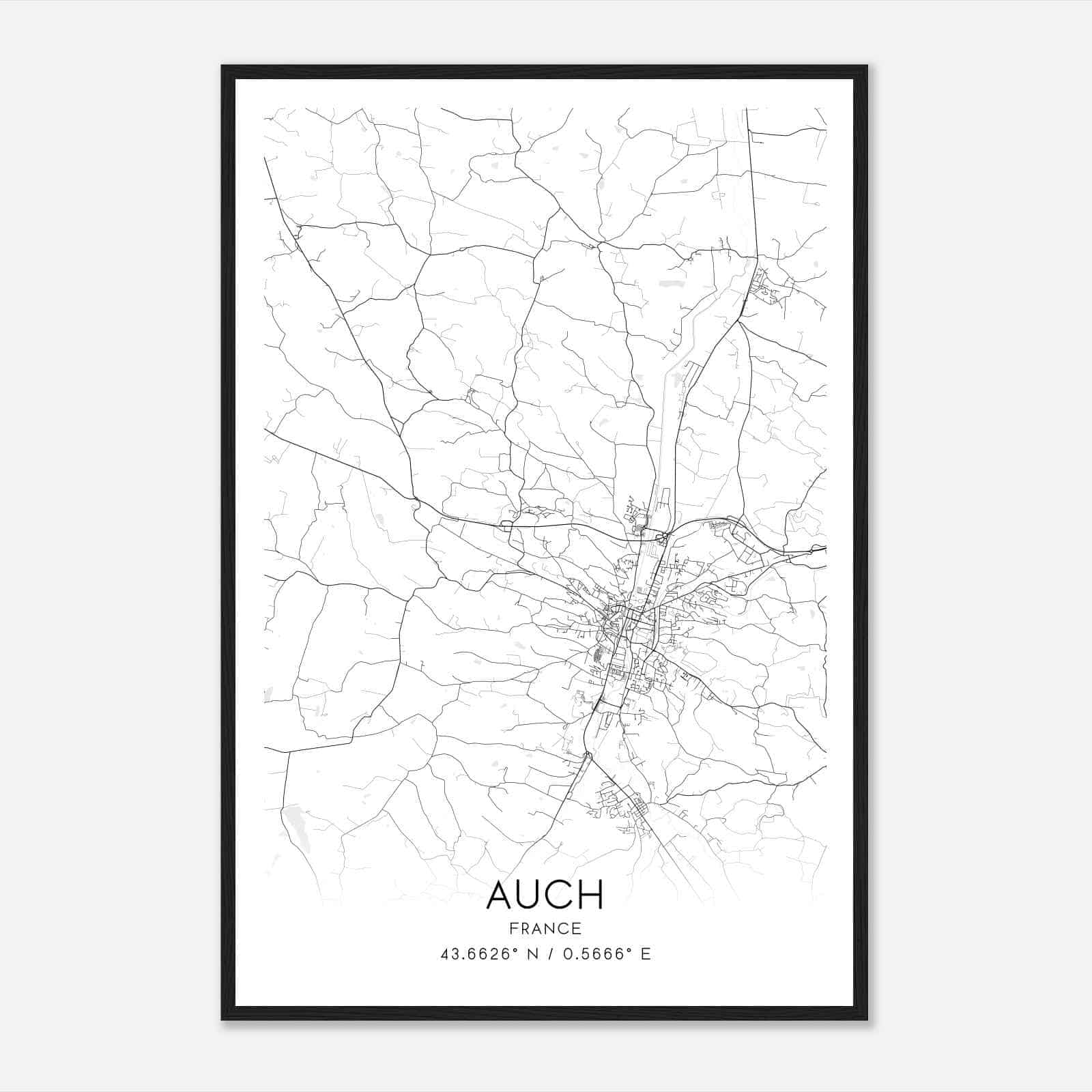 Auch France Map Poster, Modern Home Decor Wall Art Print