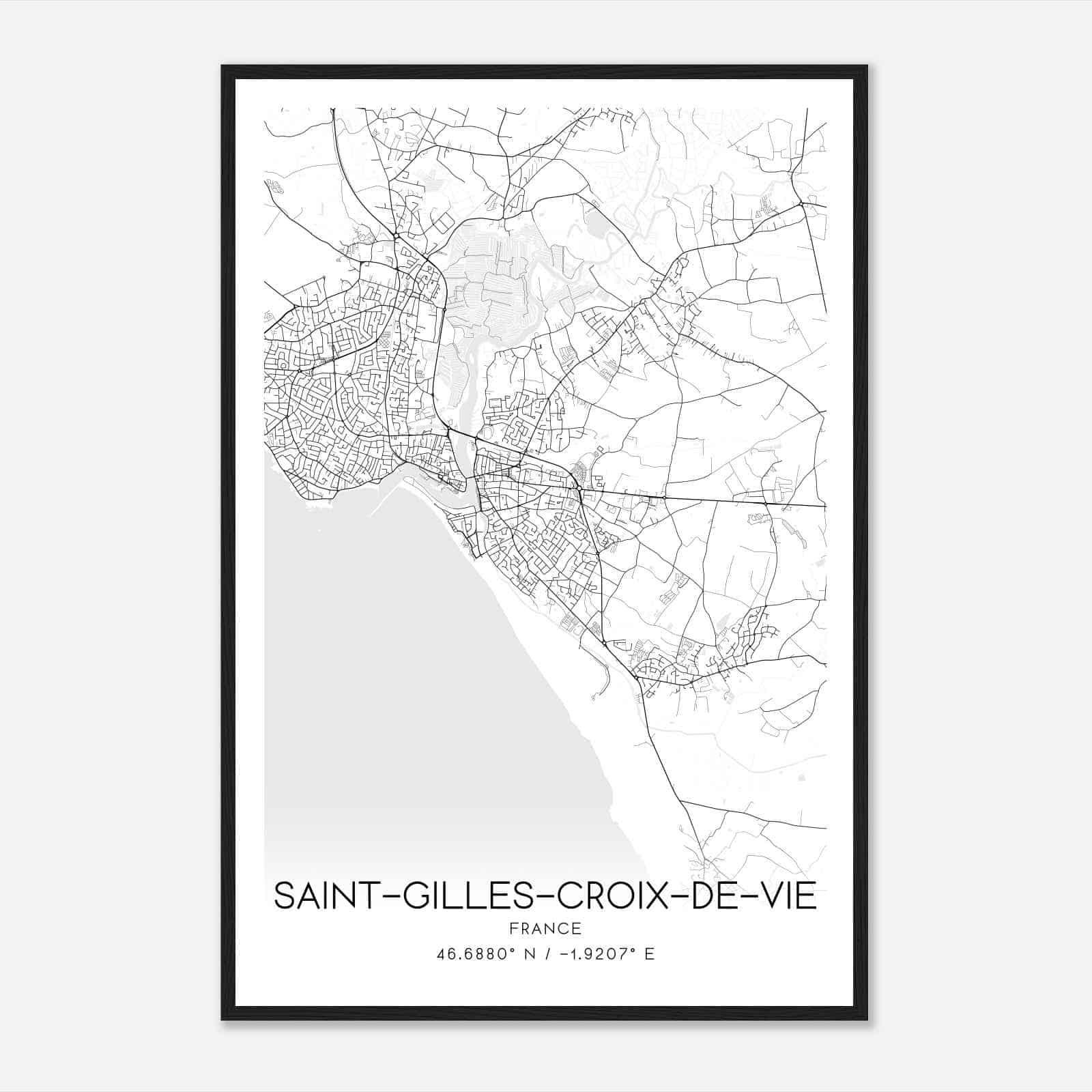 Saint-Gilles-Croix-de-Vie France Map Poster, Modern Home Decor Wall Art Print
