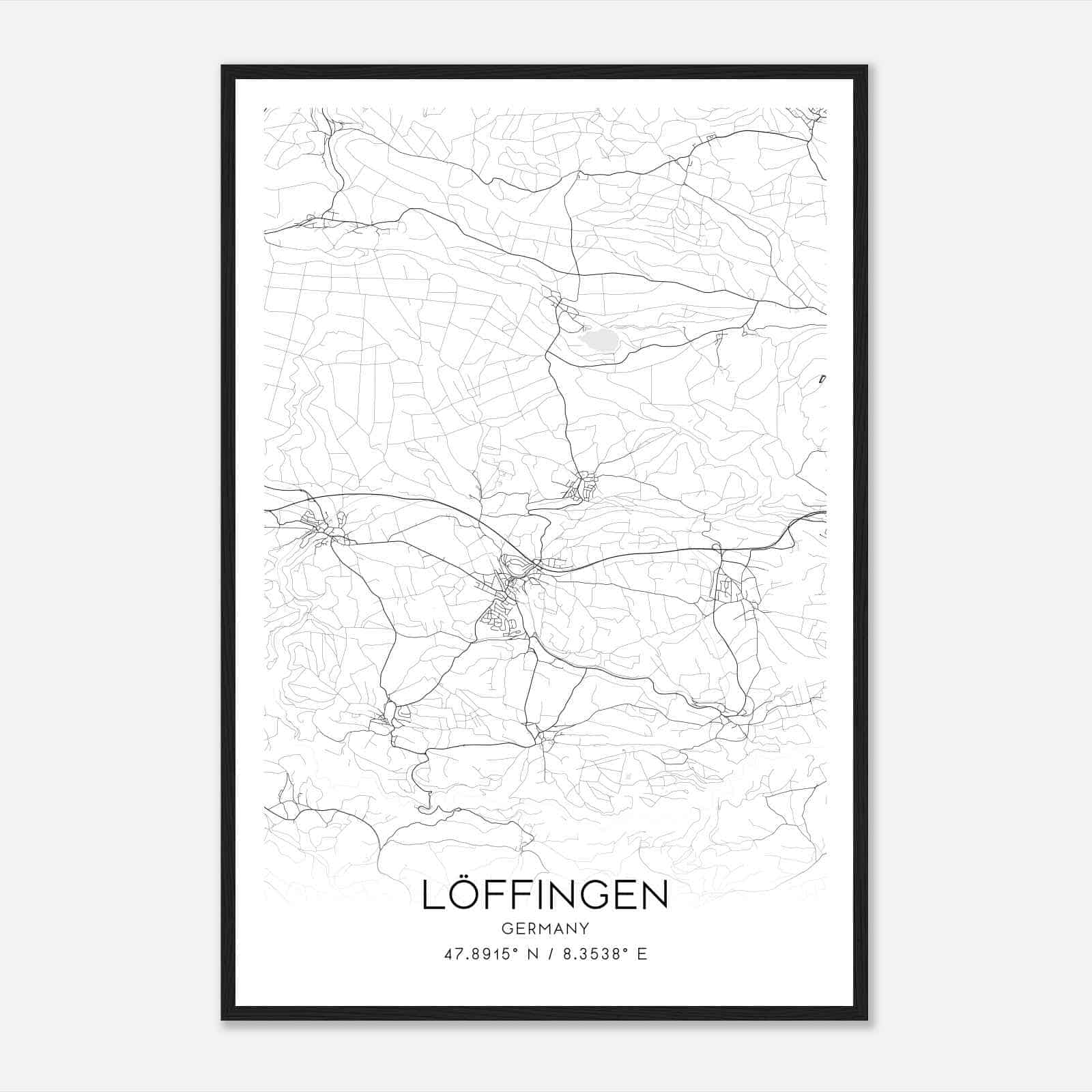 Loffingen Germany Map Poster, Modern Home Decor Wall Art Print