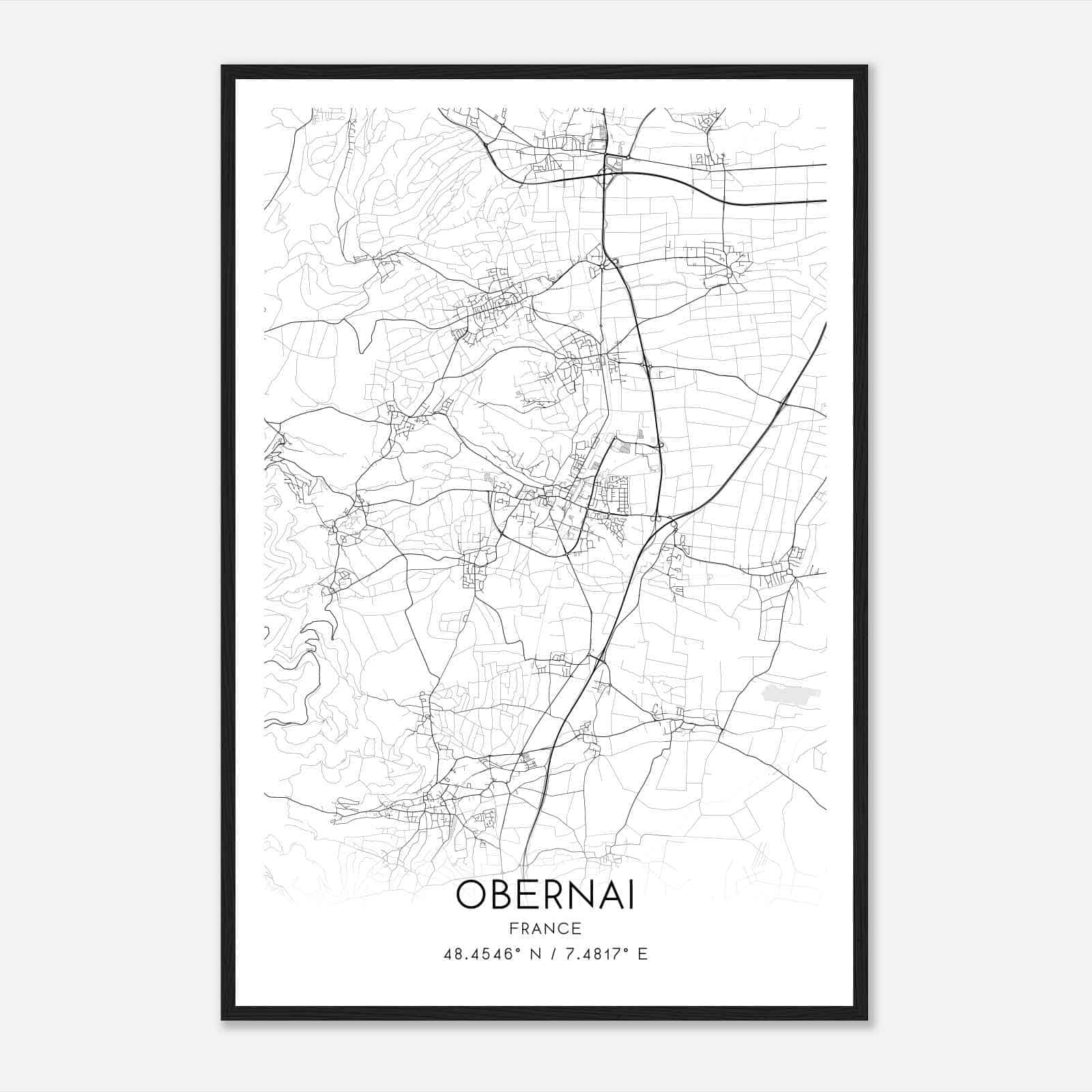 Obernai France Map Poster, Modern Home Decor Wall Art Print
