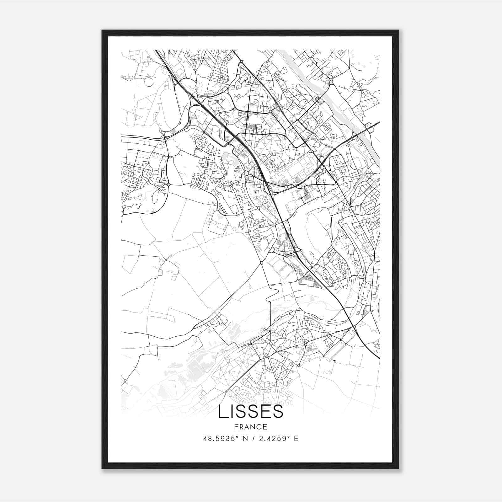 Lisses France Map Poster, Modern Home Decor Wall Art Print