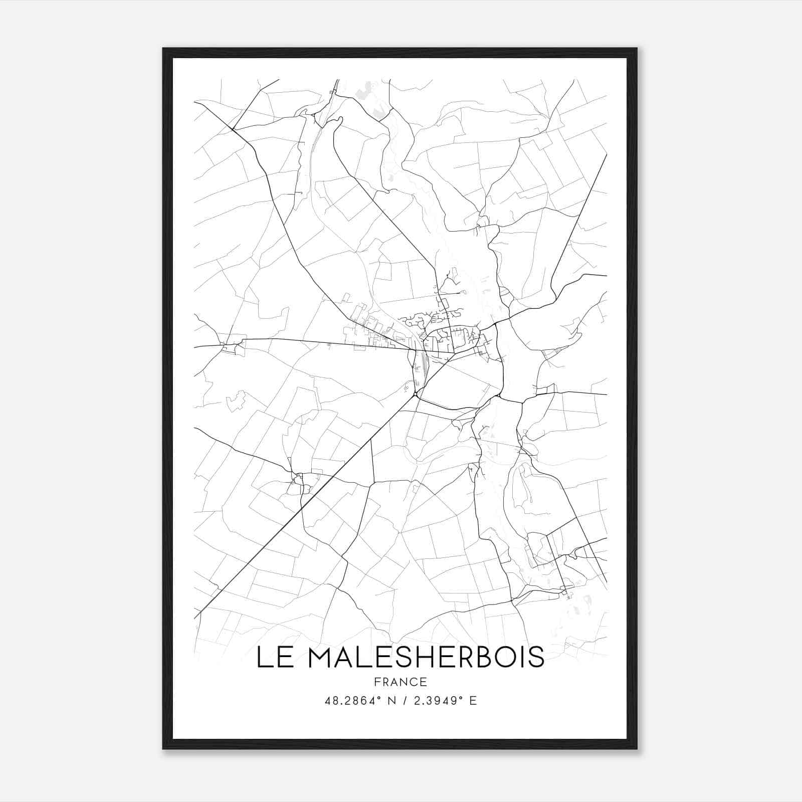 Malesherbes France Map Poster, Modern Home Decor Wall Art Print