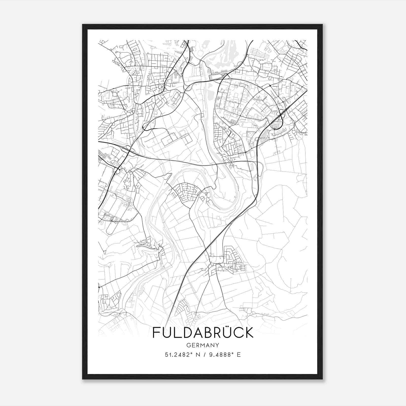 Fuldabruck Germany Map Poster, Modern Home Decor Wall Art Print