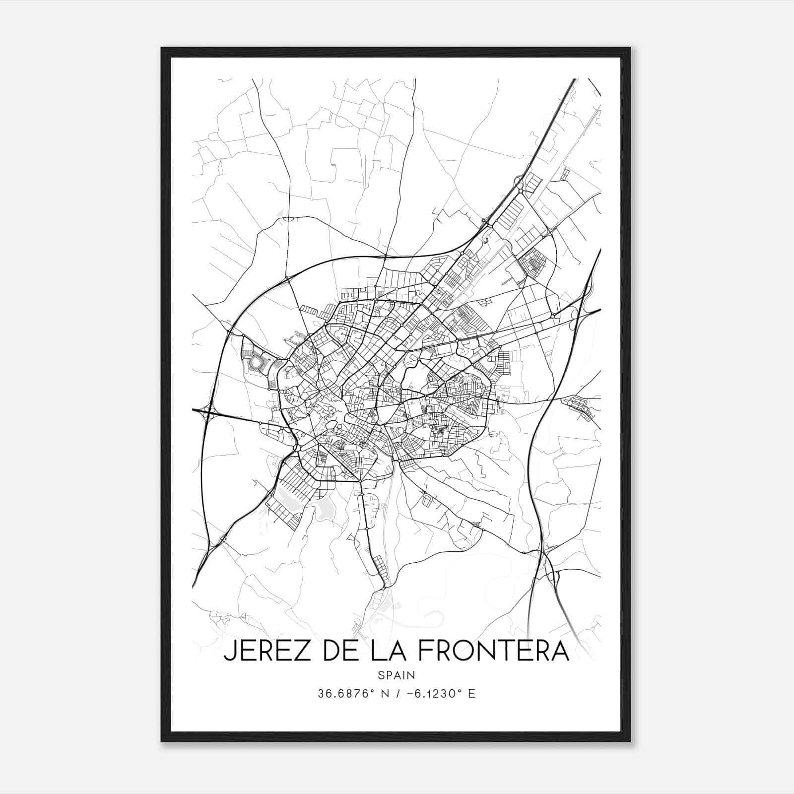 Jerez de la Frontera Spain Map Poster, Modern Home Decor Wall Art Print