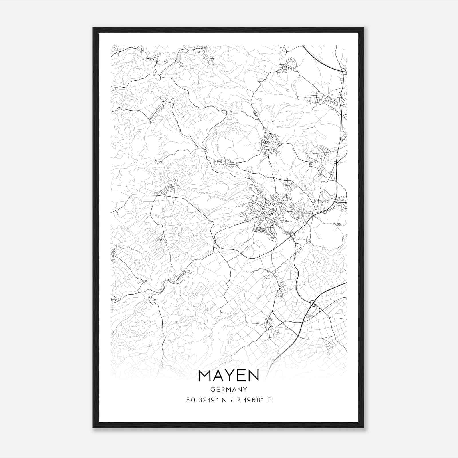 Mayen Germany Map Poster, Modern Home Decor Wall Art Print