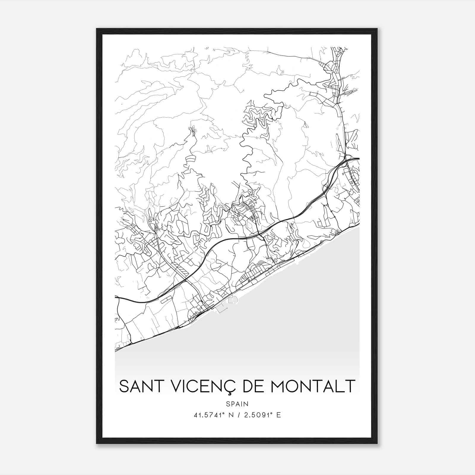 San Vicente de Mont-Alt Spain Map Poster, Modern Home Decor Wall Art Print