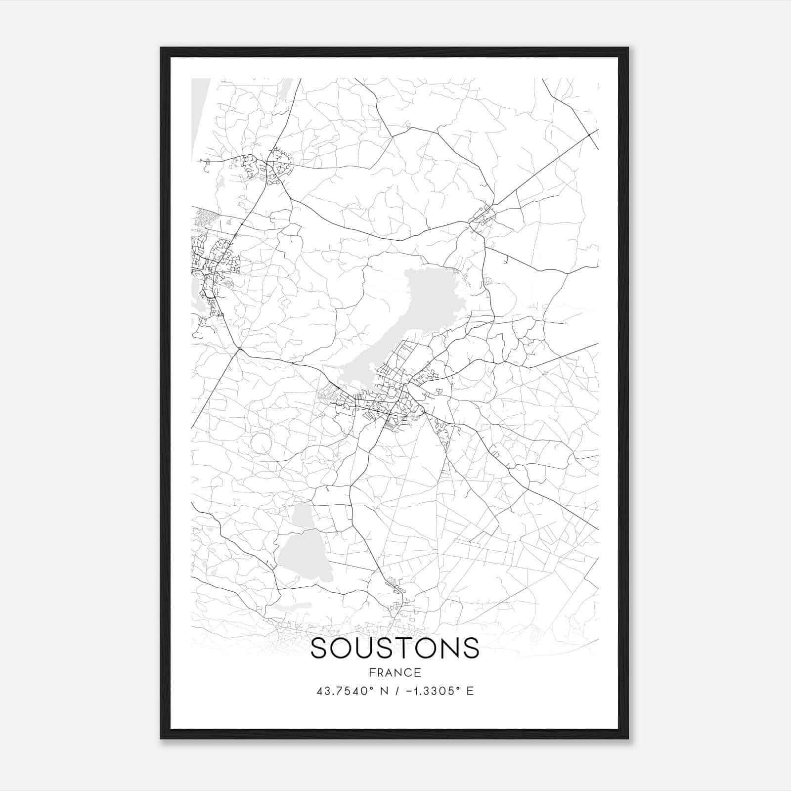 Soustons France Map Poster, Modern Home Decor Wall Art Print