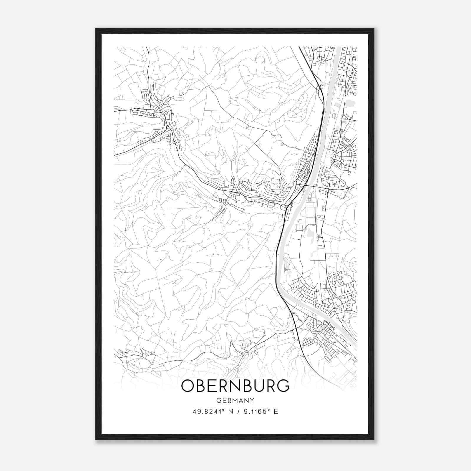 Obernburg am Main Germany Map Poster, Modern Home Decor Wall Art Print