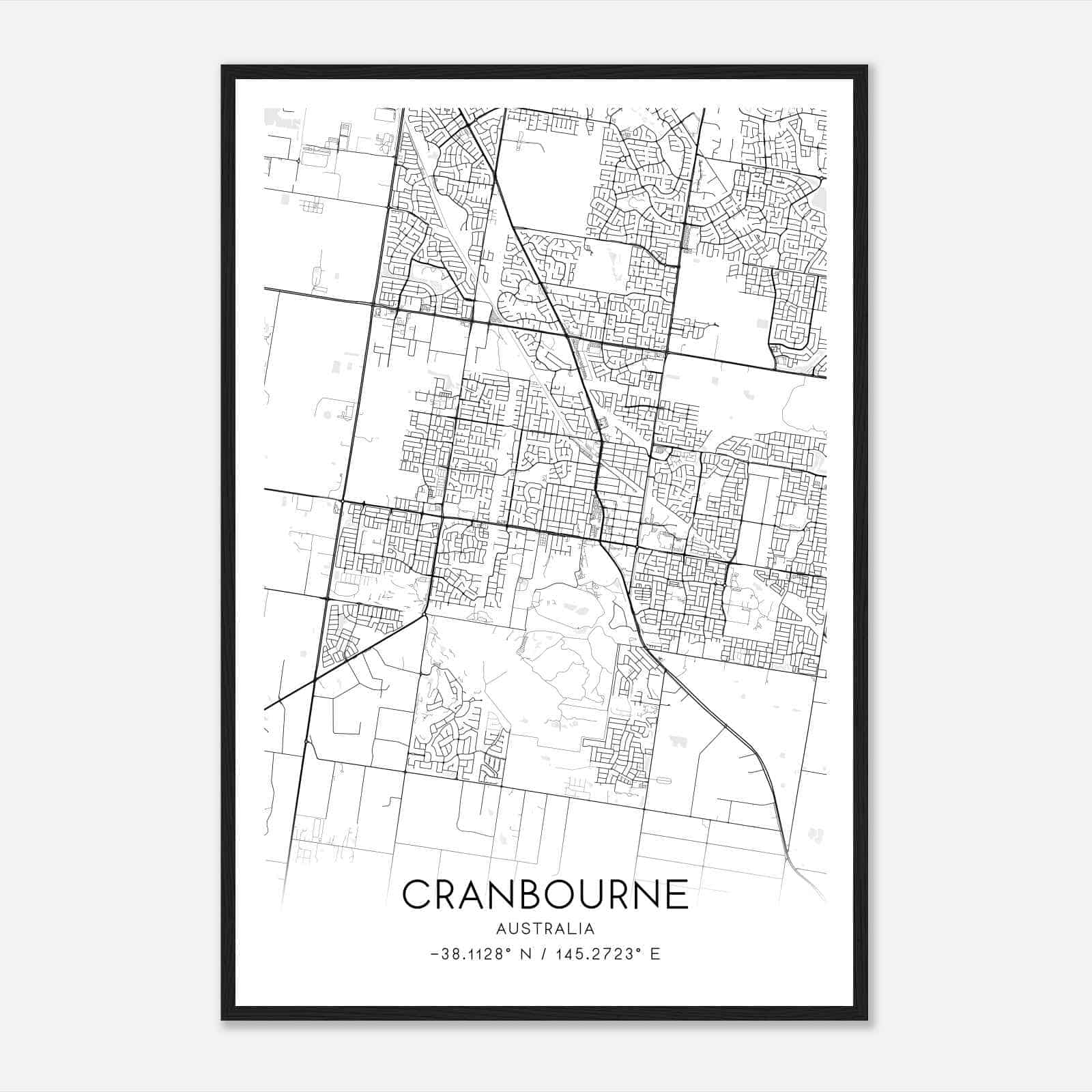 Cranbourne Australia Map Poster, Modern Home Decor Wall Art Print
