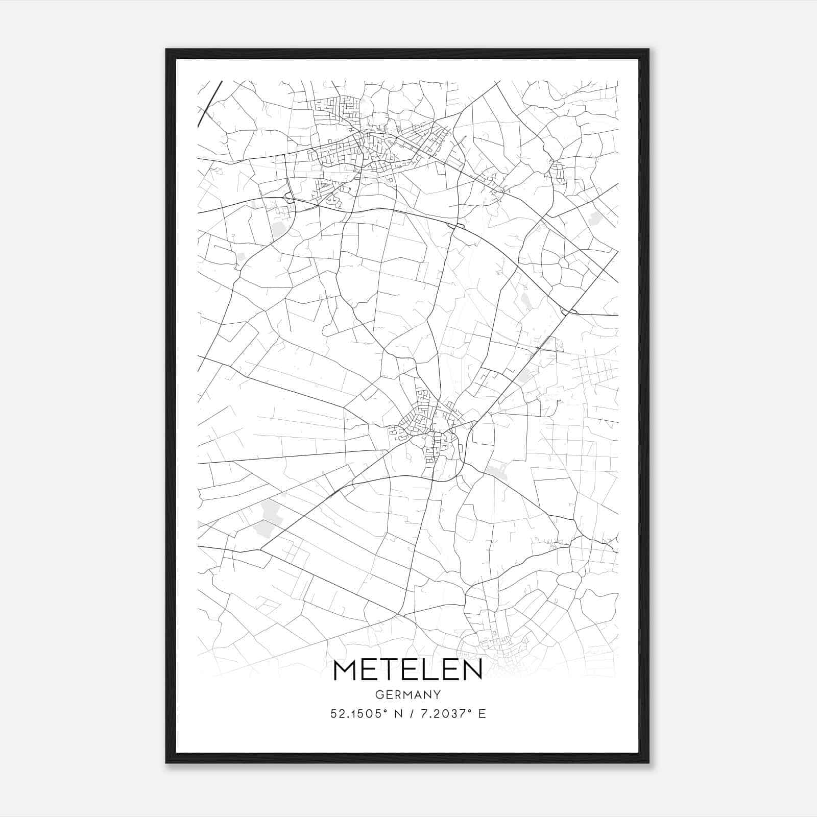 Metelen Germany Map Poster, Modern Home Decor Wall Art Print