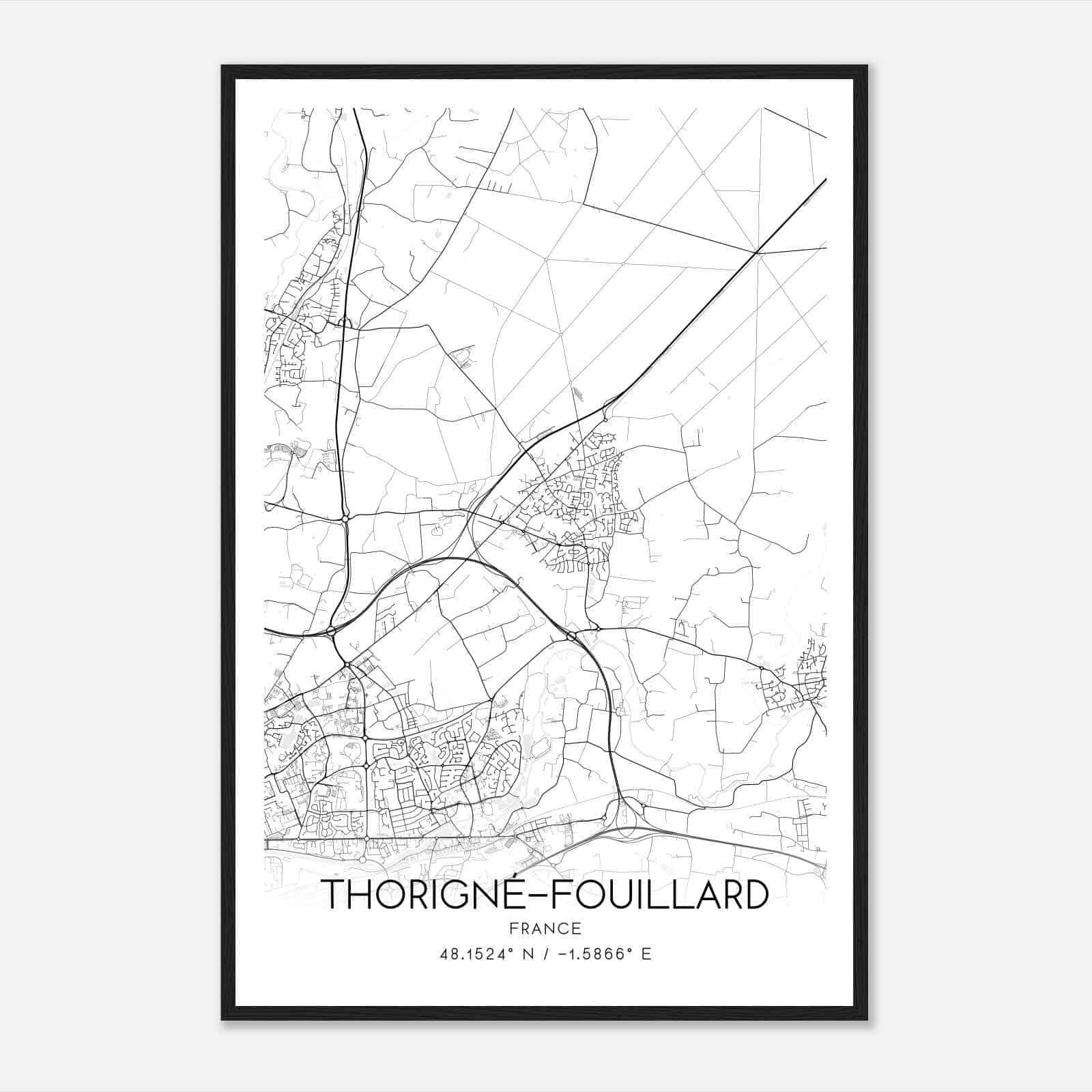Thorigne-Fouillard France Map Poster, Modern Home Decor Wall Art Print