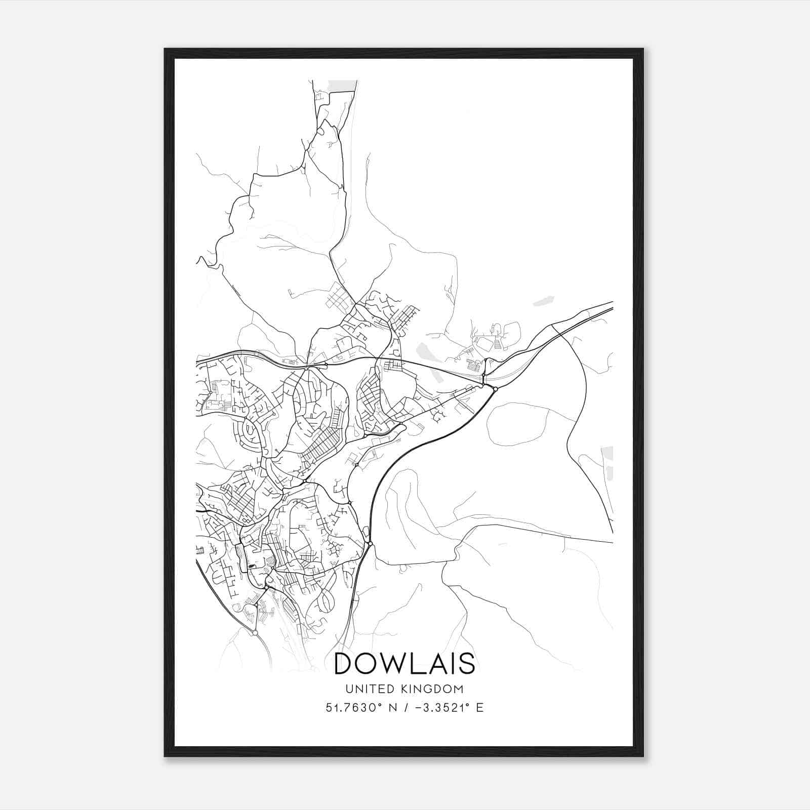 Dowlais United Kingdom Map Poster, Modern Home Decor Wall Art Print