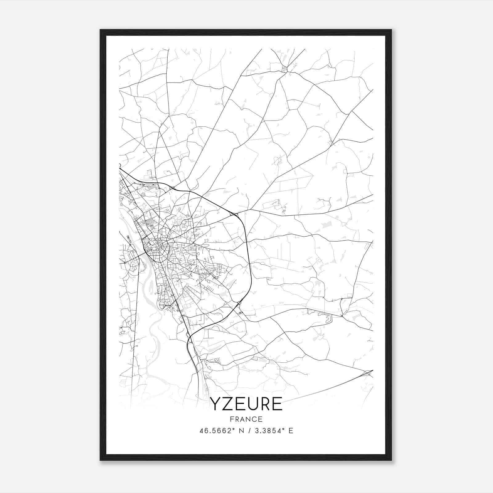 Yzeure France Map Poster, Modern Home Decor Wall Art Print