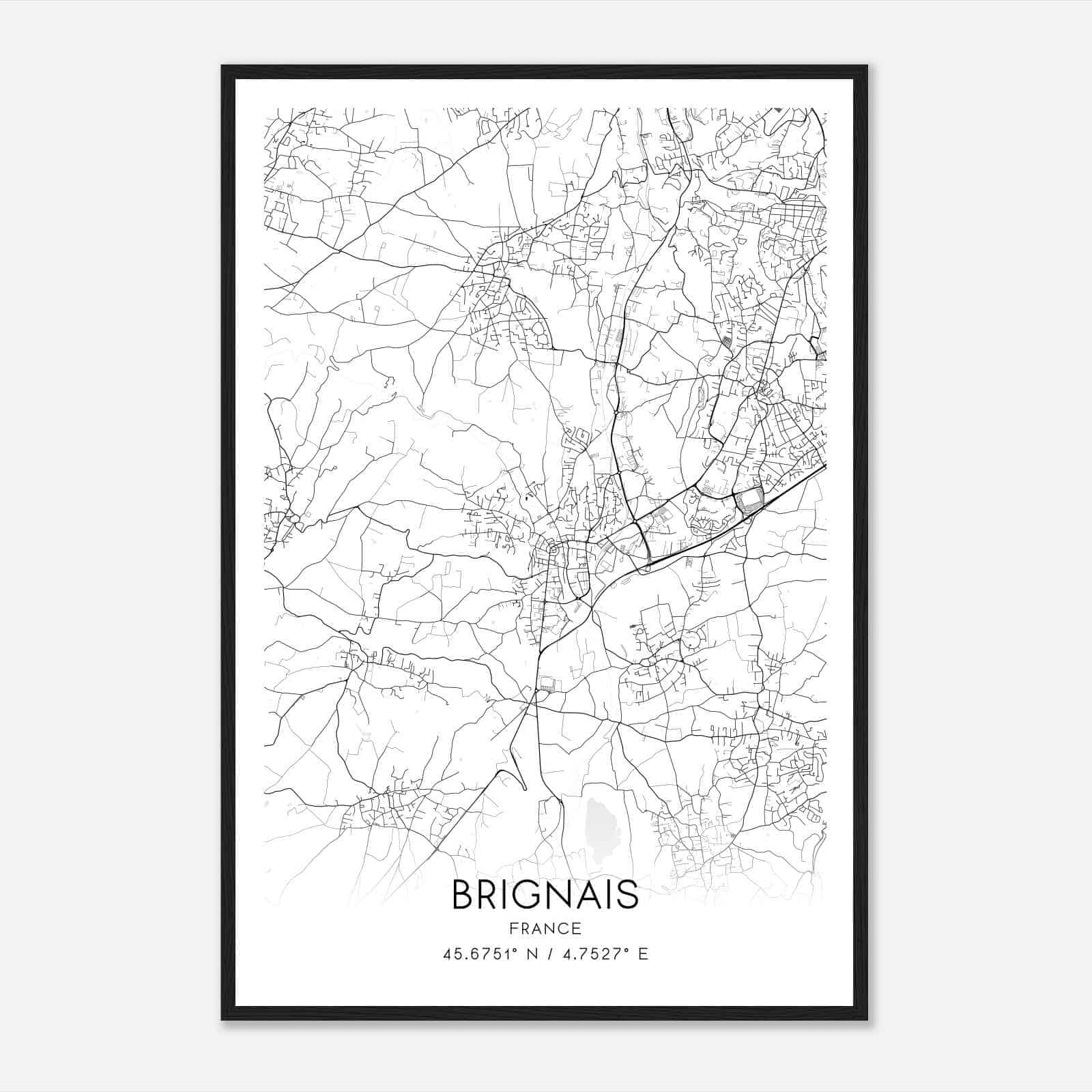 Brignais France Map Poster, Modern Home Decor Wall Art Print