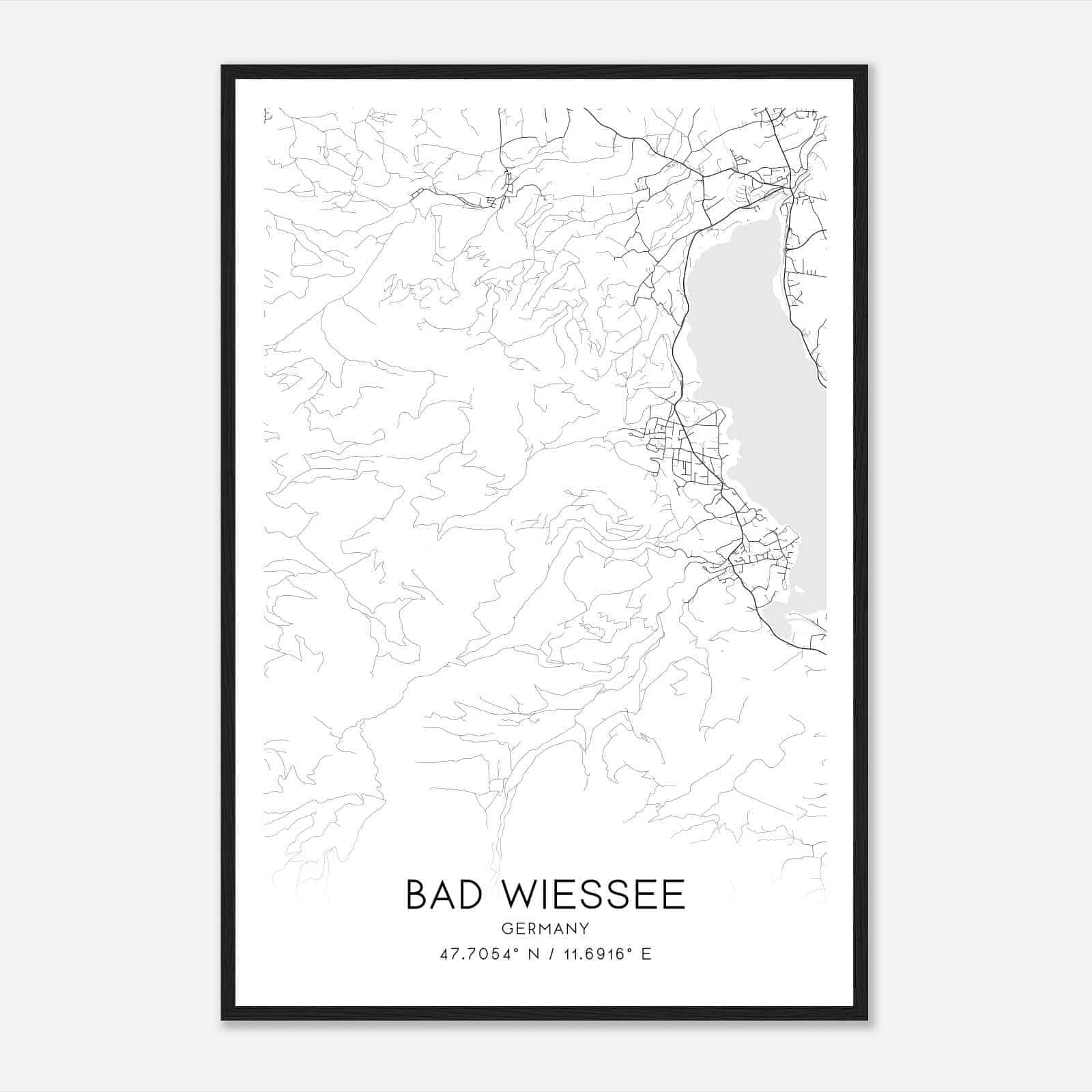 Bad Wiessee Germany Map Poster, Modern Home Decor Wall Art Print