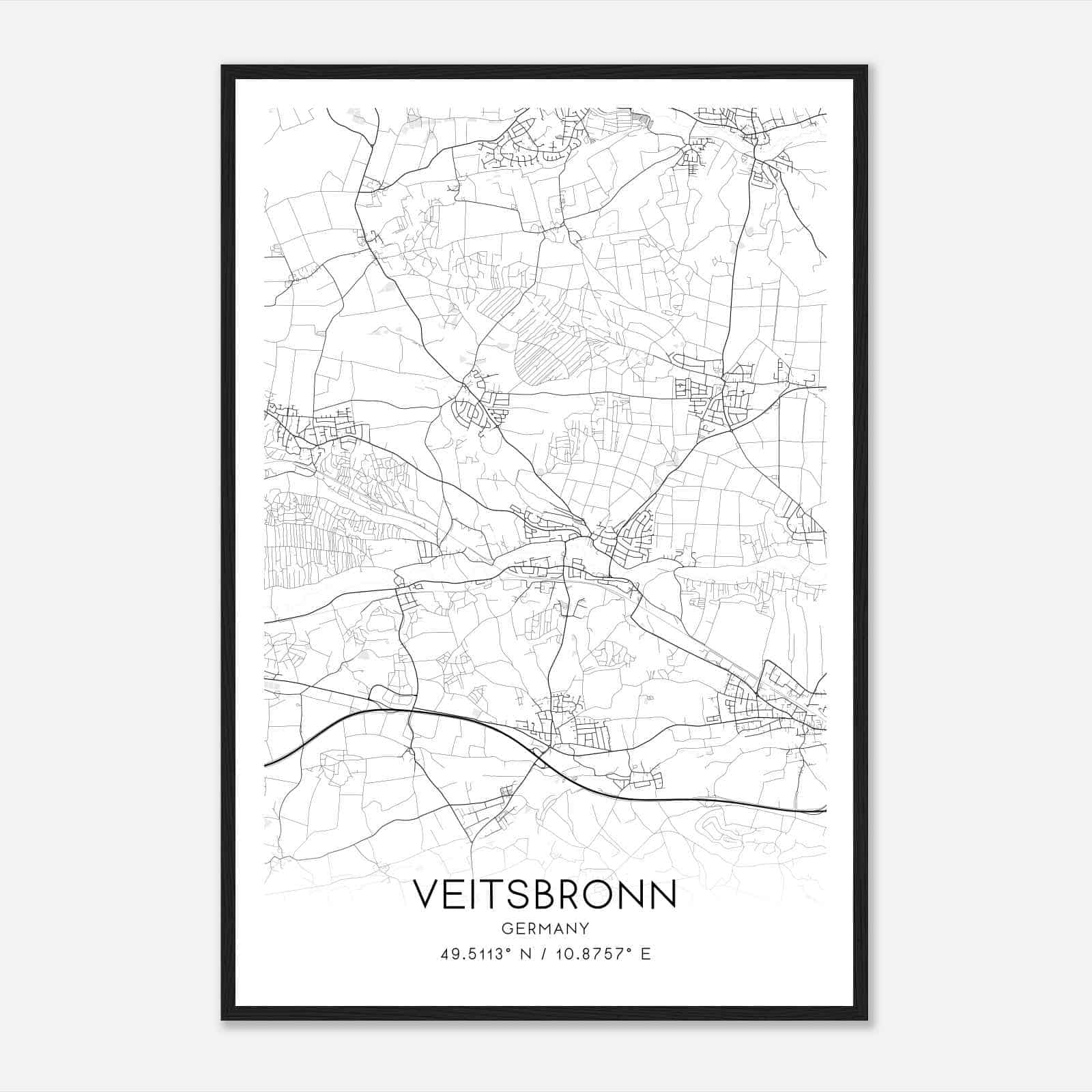 Veitsbronn Germany Map Poster, Modern Home Decor Wall Art Print