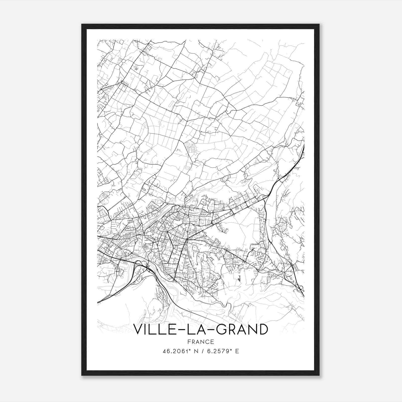 Ville-la-Grand France Map Poster, Modern Home Decor Wall Art Print