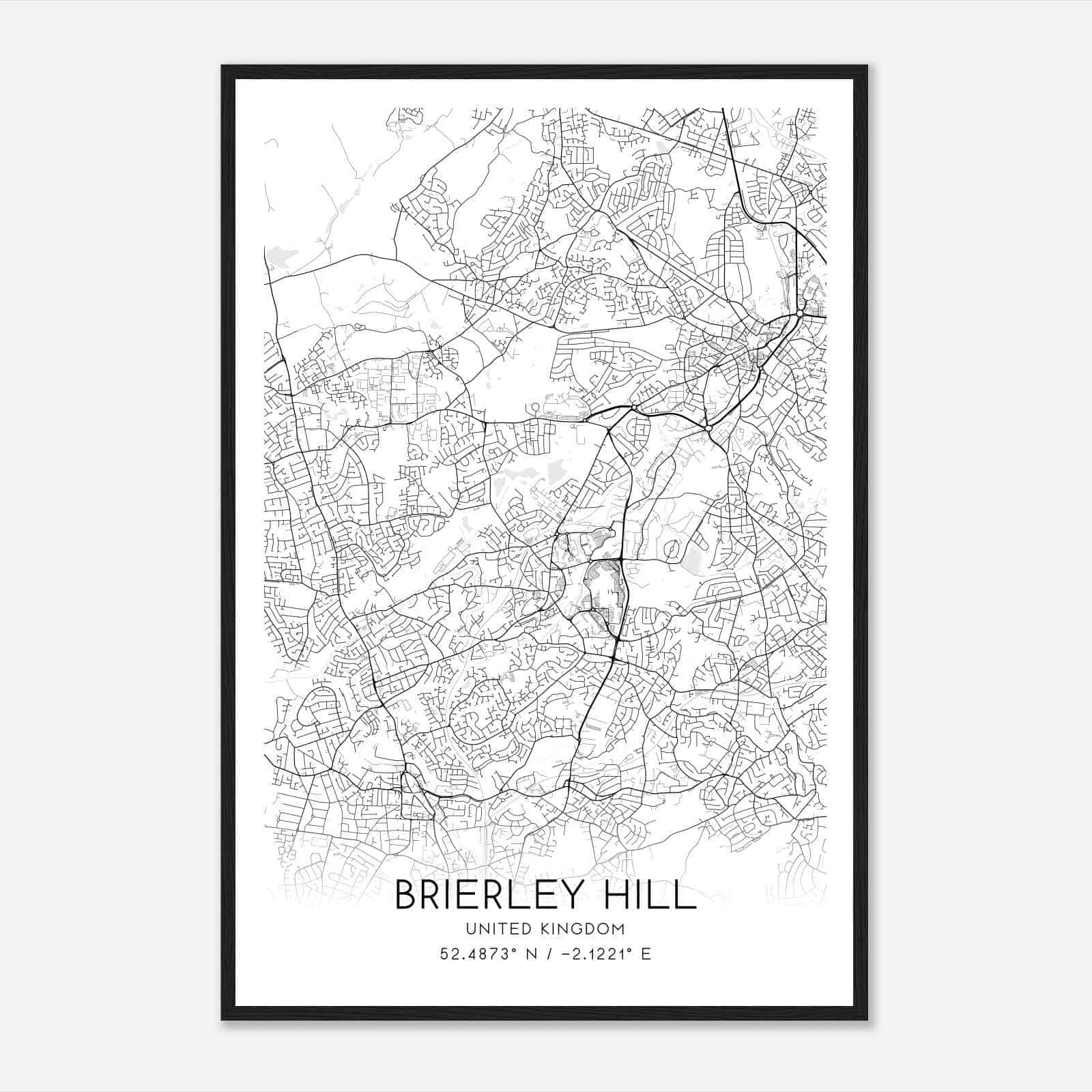 Brierley Hill United Kingdom Map Poster, Modern Home Decor Wall Art Print