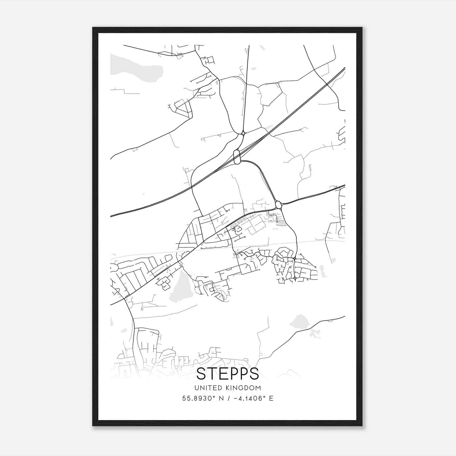 Stepps United Kingdom Map Poster, Modern Home Decor Wall Art Print