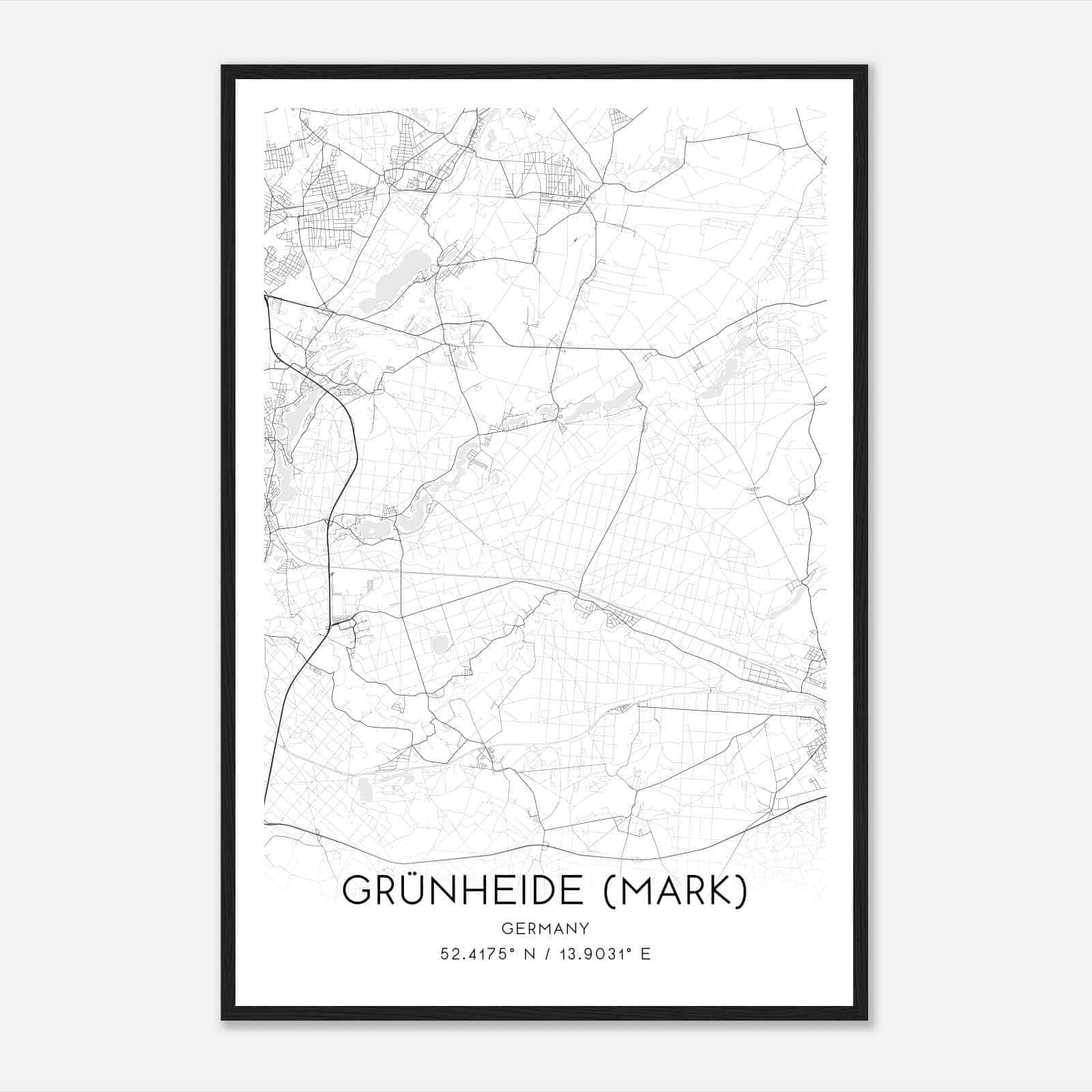 Grunheide Germany Map Poster, Modern Home Decor Wall Art Print