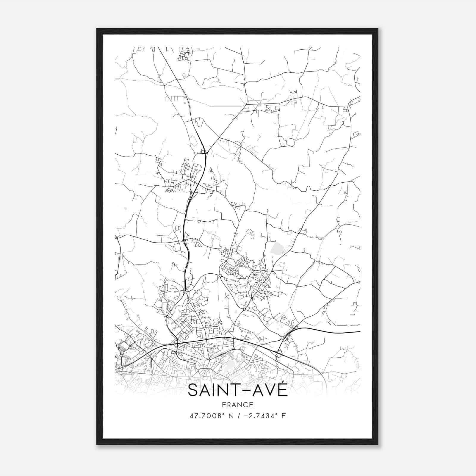 Saint-Ave France Map Poster, Modern Home Decor Wall Art Print