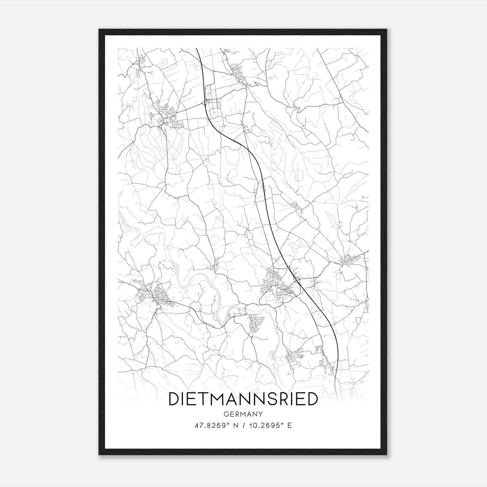 Dietmannsried Germany Map Poster, Modern Home Decor Wall Art Print