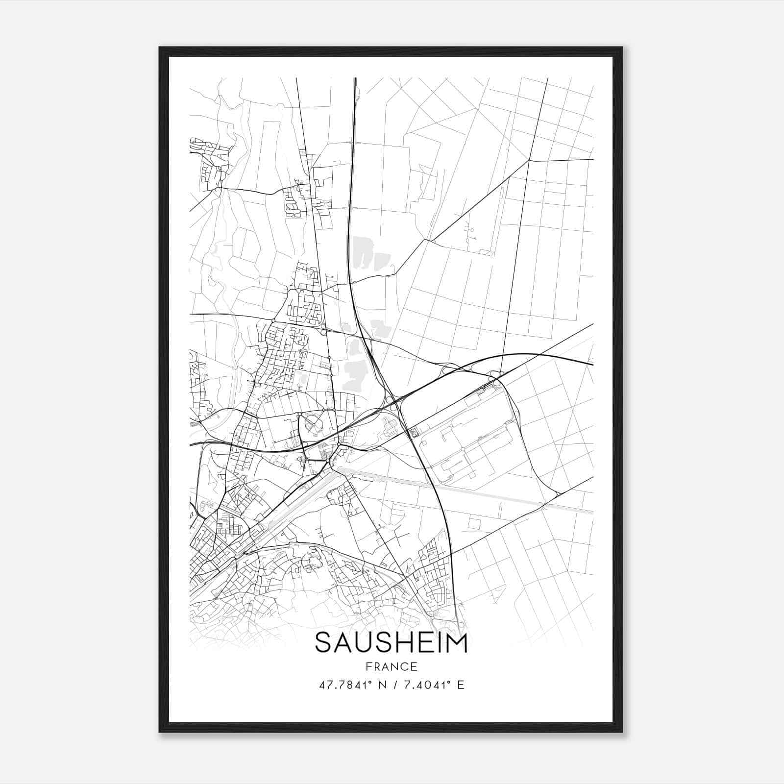 Sausheim France Map Poster, Modern Home Decor Wall Art Print