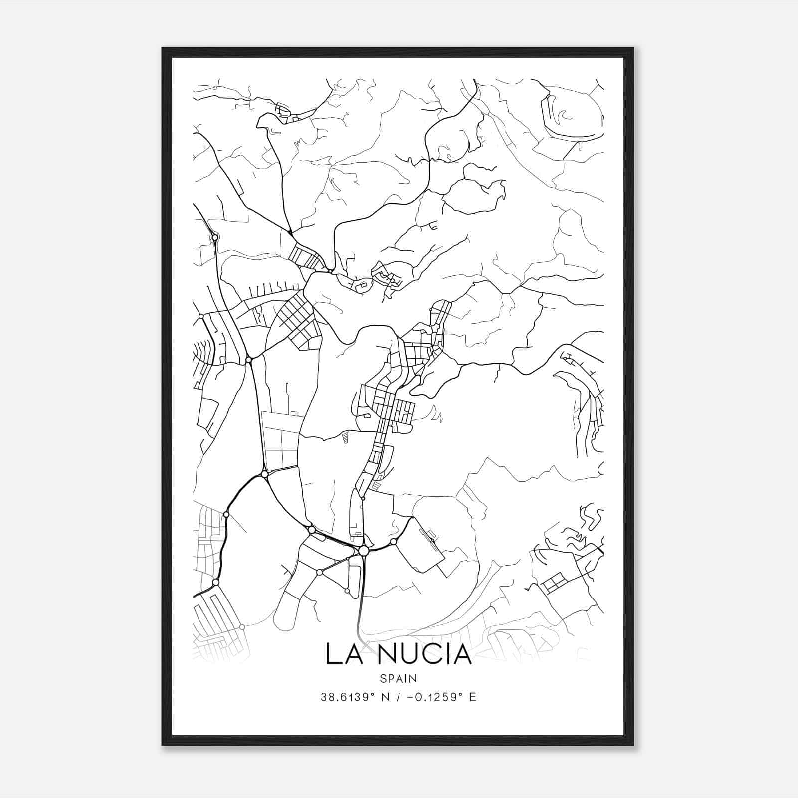 La Nucia Spain Map Poster, Modern Home Decor Wall Art Print