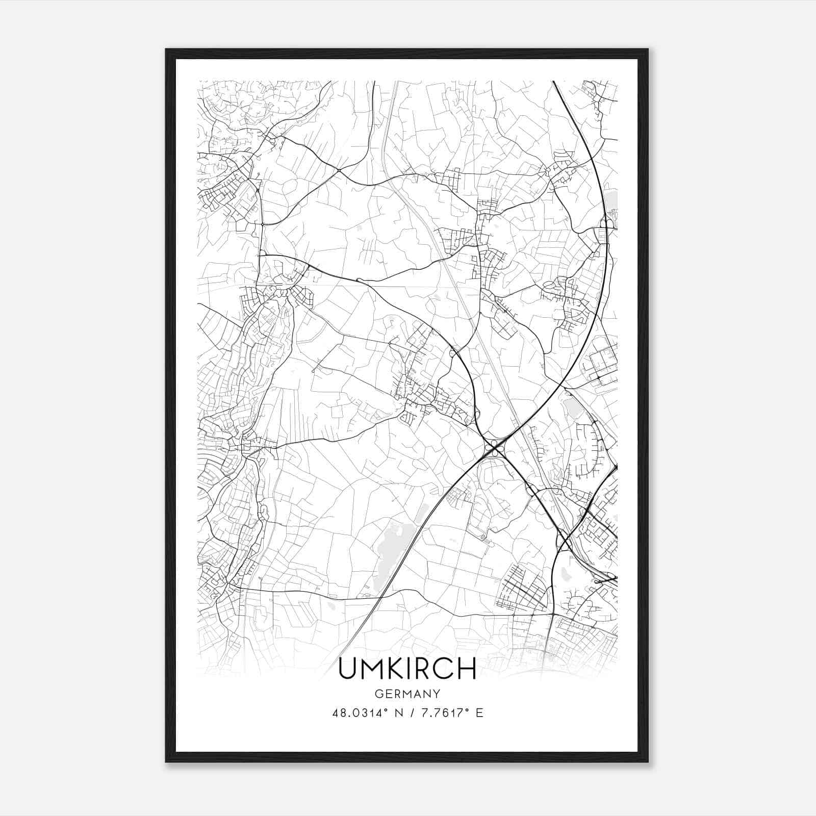 Umkirch Germany Map Poster, Modern Home Decor Wall Art Print