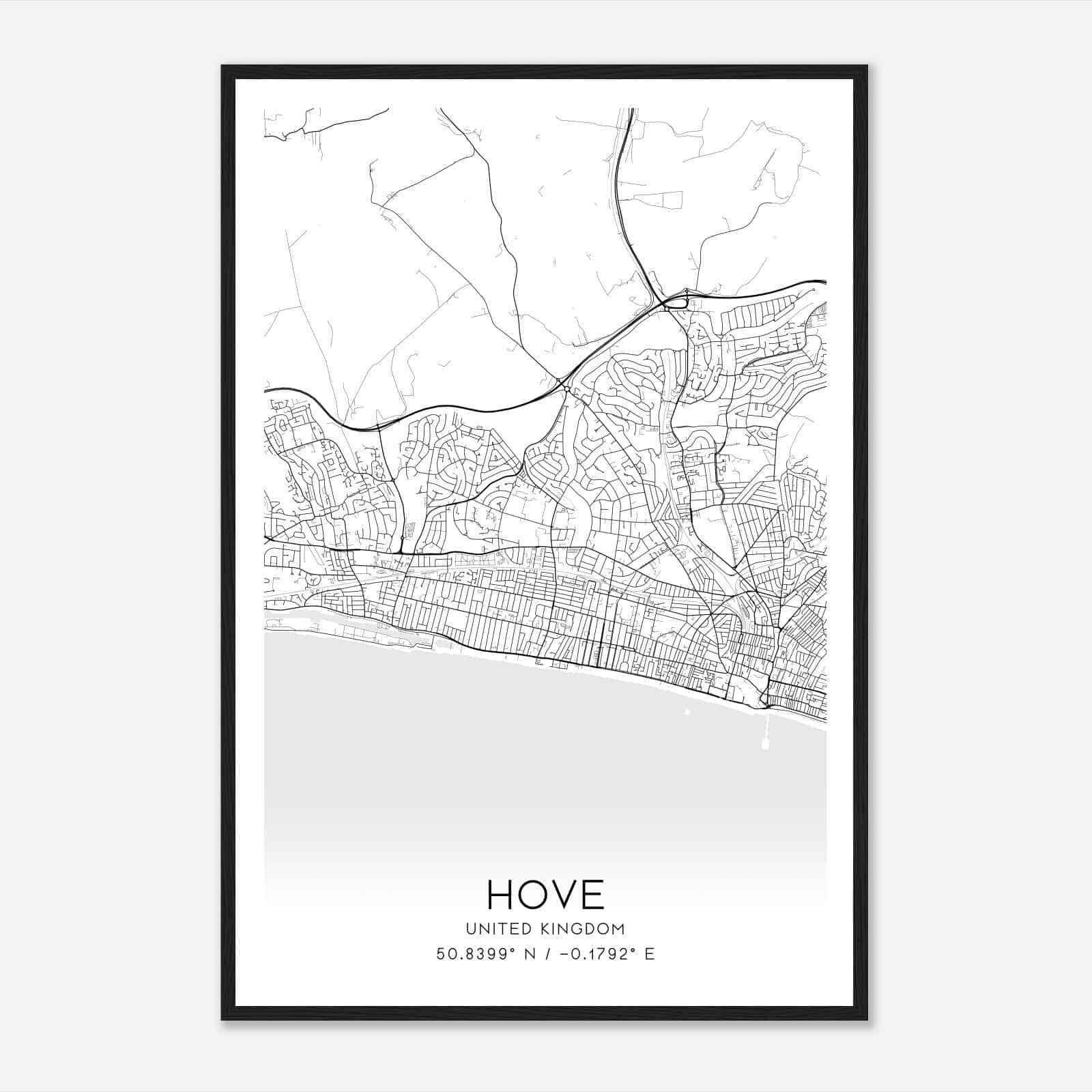 Hove United Kingdom Map Poster, Modern Home Decor Wall Art Print