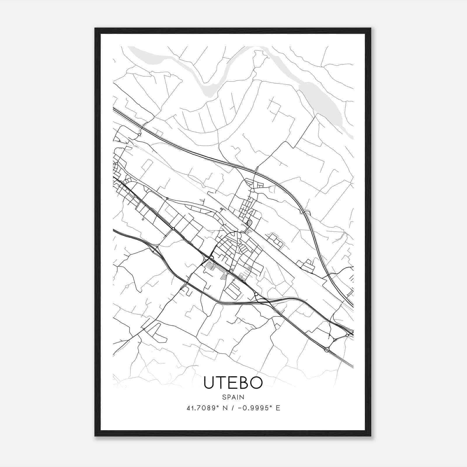 Utebo Spain Map Poster, Modern Home Decor Wall Art Print