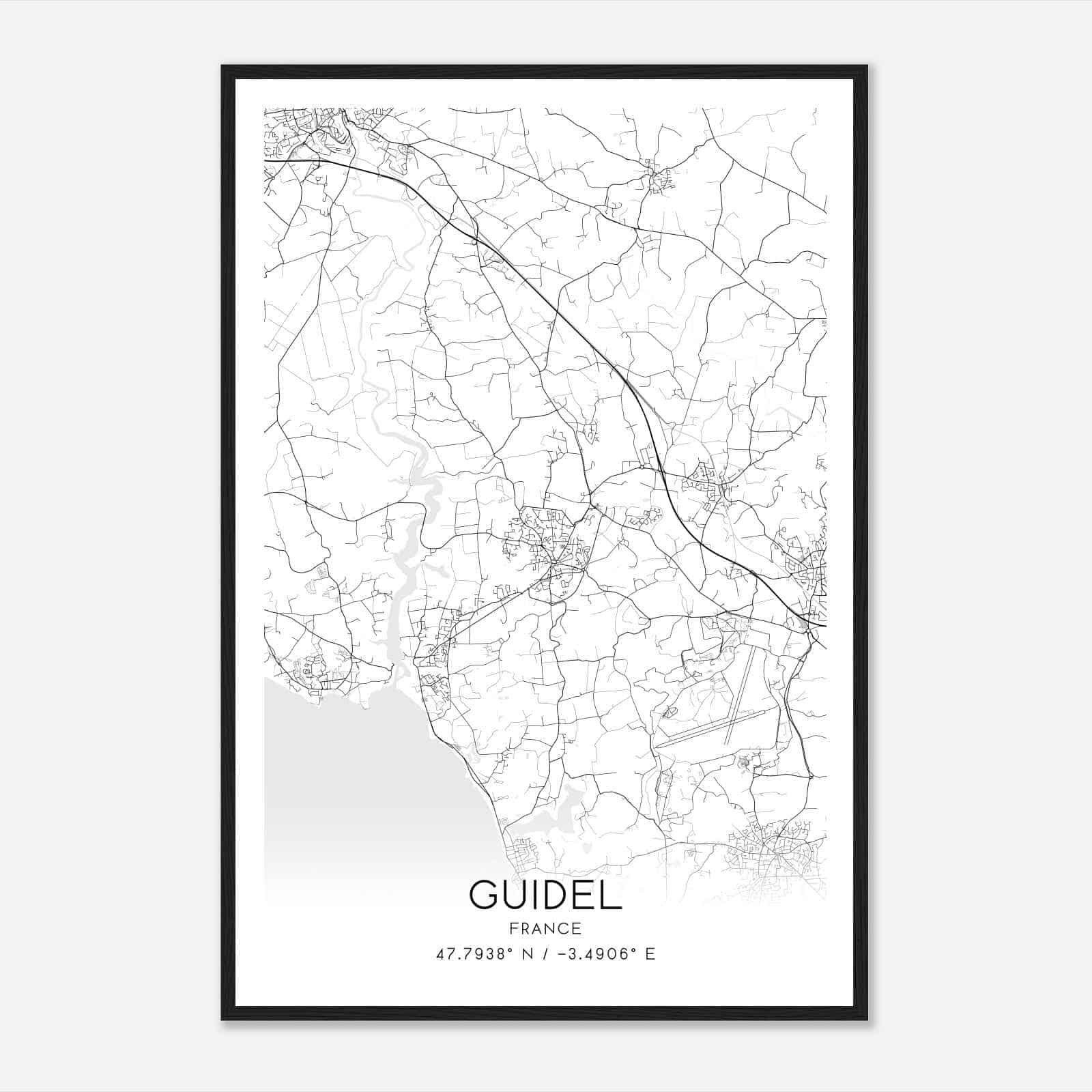 Guidel France Map Poster, Modern Home Decor Wall Art Print
