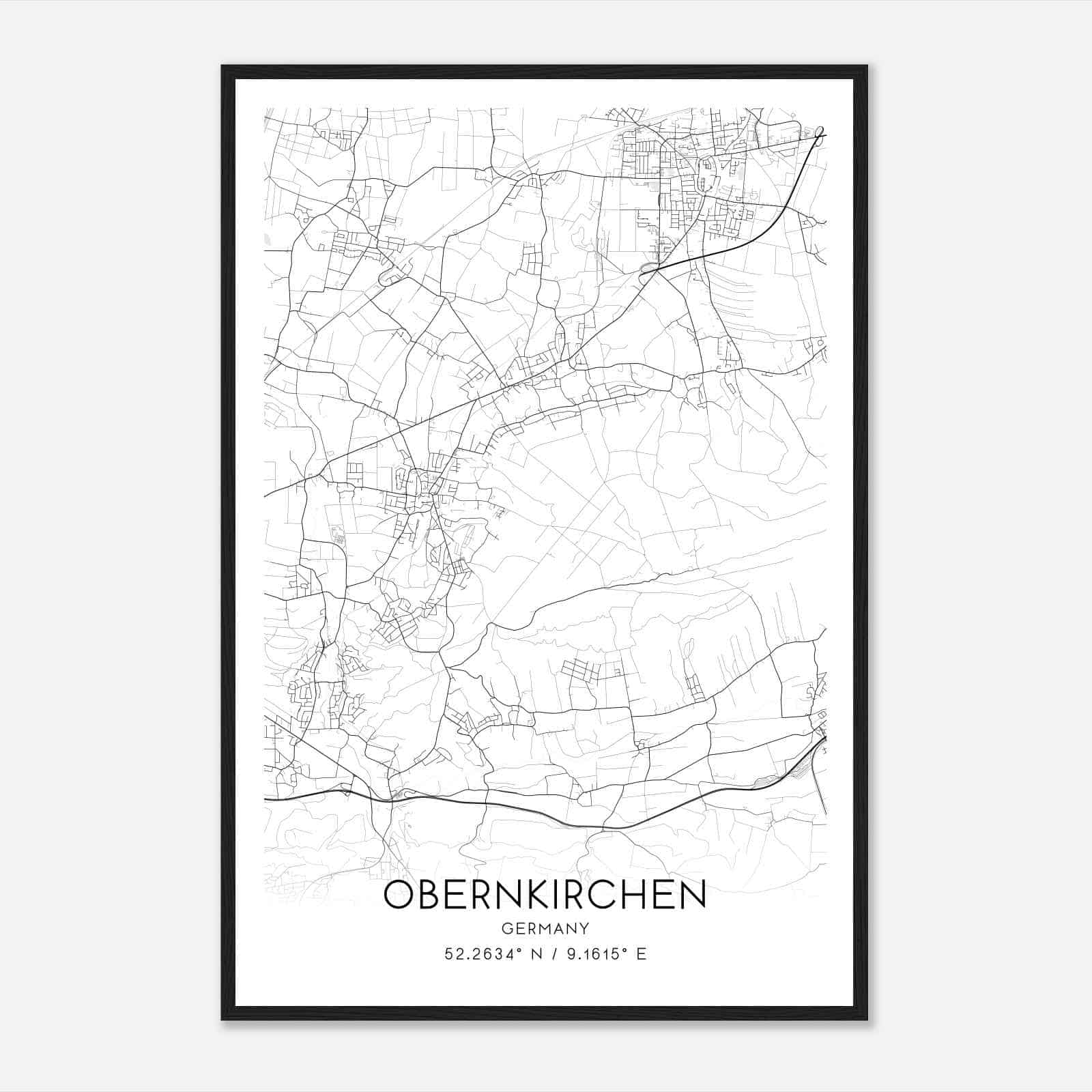 Obernkirchen Germany Map Poster, Modern Home Decor Wall Art Print