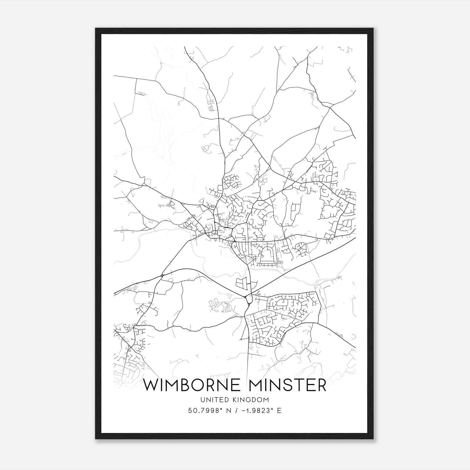 Wimborne Minster United Kingdom Map Poster, Modern Home Decor Wall Art Print