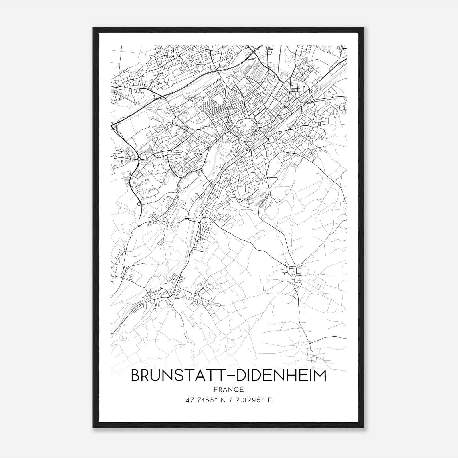 Brunstatt France Map Poster, Modern Home Decor Wall Art Print