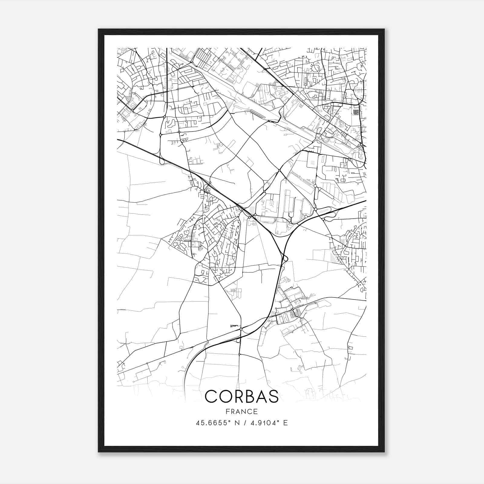 Corbas France Map Poster, Modern Home Decor Wall Art Print