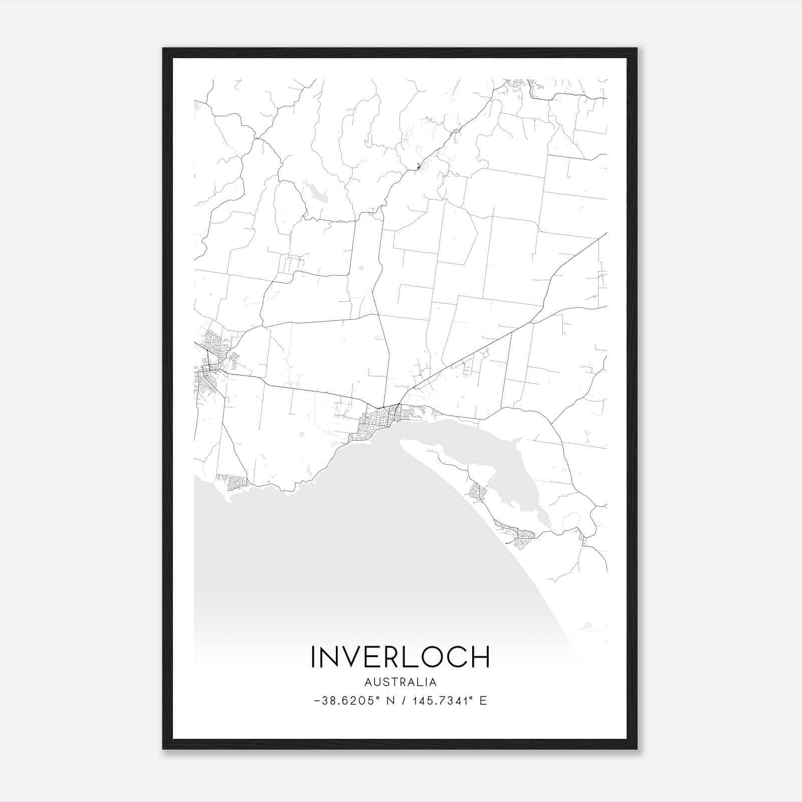 Inverloch Australia Map Poster, Modern Home Decor Wall Art Print